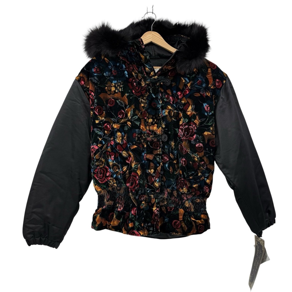 VTG velvet Mulberry Street Mixed Material Quilted Puffer Ski Jacket Coat‎ small